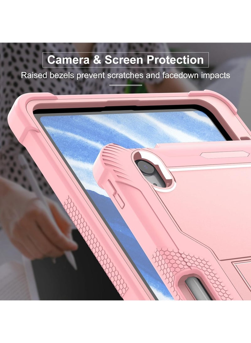 Kids Case Compatible with iPad Air 11 inch 7th Generation (M3) 2025, 3 in 1 Hybrid Shockproof Silicone Gel Protective Tablet Cover Built In Stand (Rose Gold) - Image 4